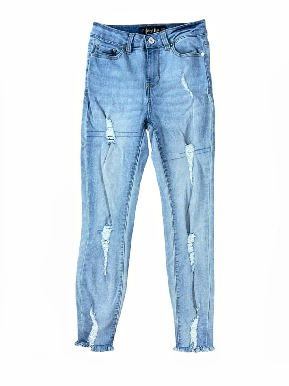 Woman’s Indigo Rein light wash distressed skinny jeans size 1
